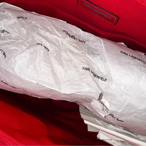 KARL LAGERFELD PARIS Kristen Tote Bag in Red canvas and saffiano leather - Picture 7 of 13